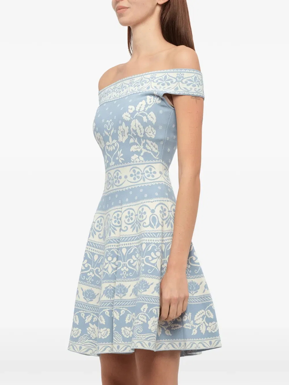 Мини-Платье с цветочным жаккардовым узором Alexander Mcqueen, синий — фото 3