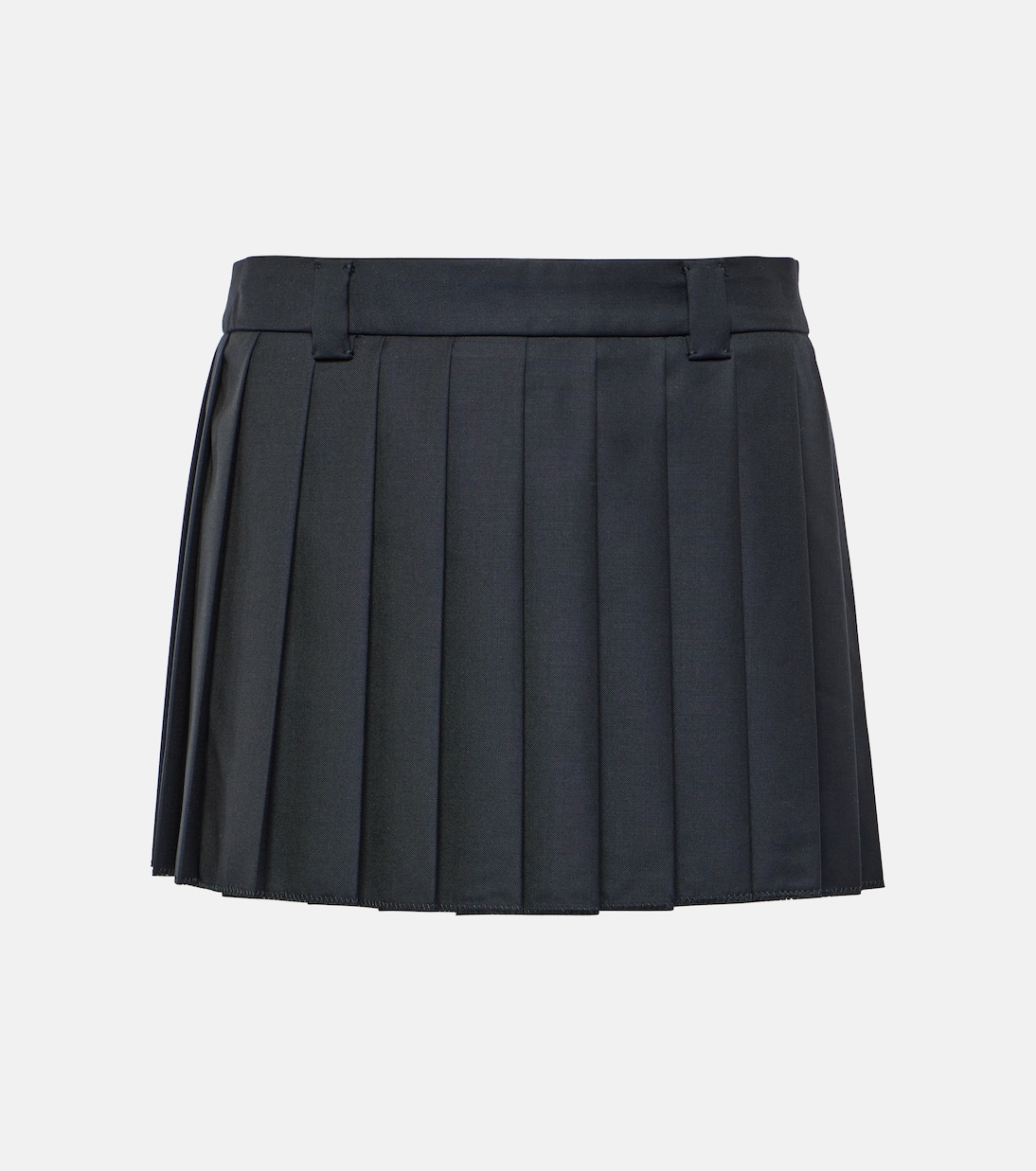 

Мини-юбка из плиссированной натуральной шерсти Miu Miu, Blu