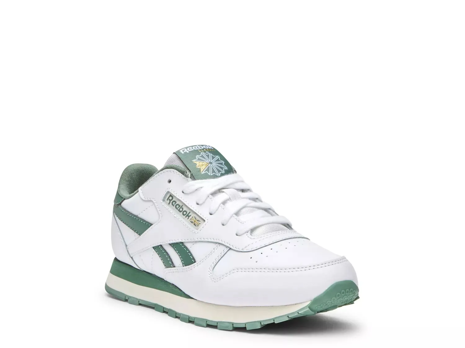 

Кроссовки Reebok Classic Leather — детские, белые/зеленые
