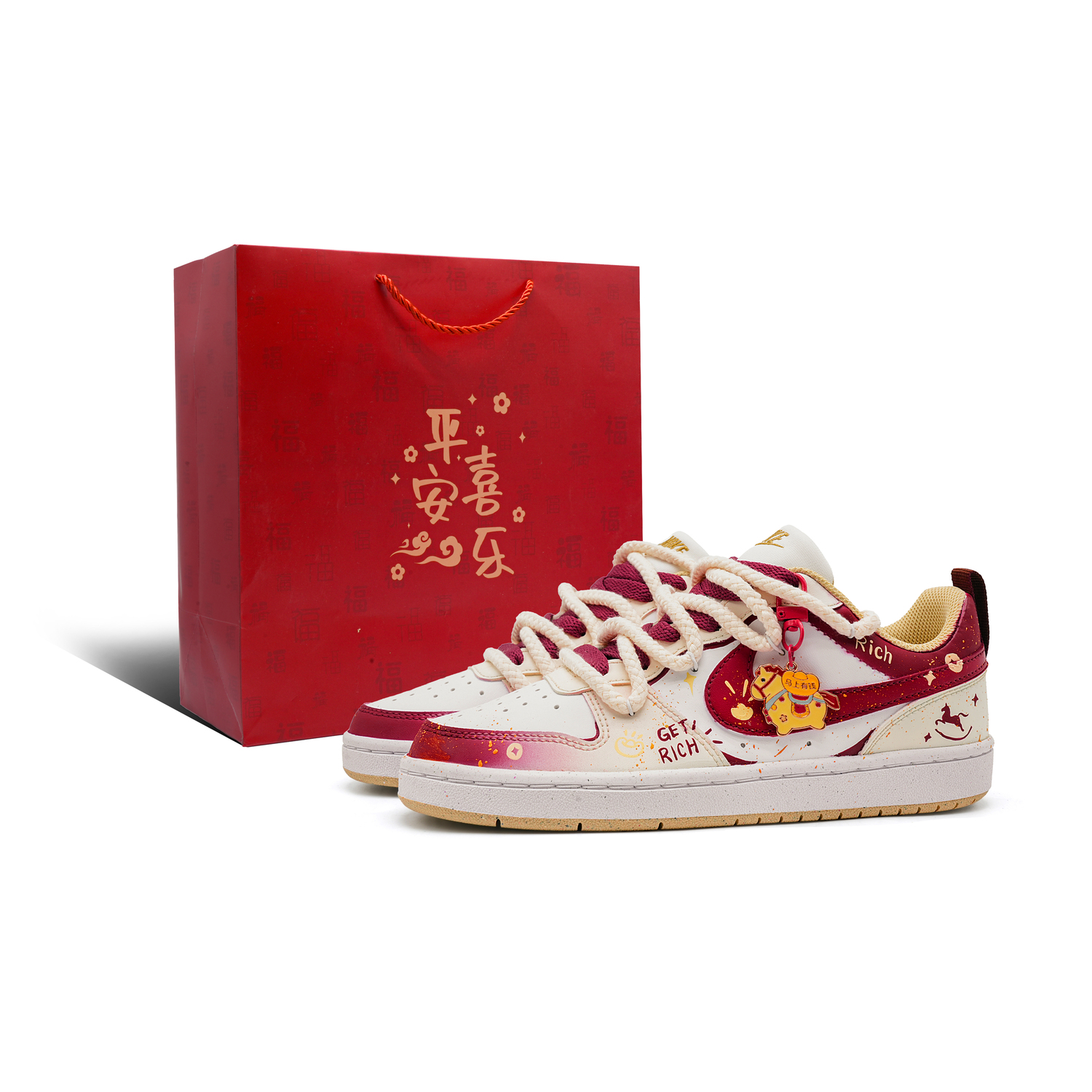 

Court Borough Instant Wealth Overnight Slip Resistant Abrasion Resistant Low top Kids' Skateboarding Shoes Nike, бежевый красный (comes with peaceful joy shopping bag 1 pc)