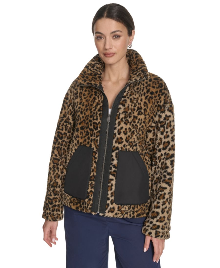 

Женская куртка-бомбер с воротником-стойкой и подкладкой из искусственной овчины Levi's, Leopard