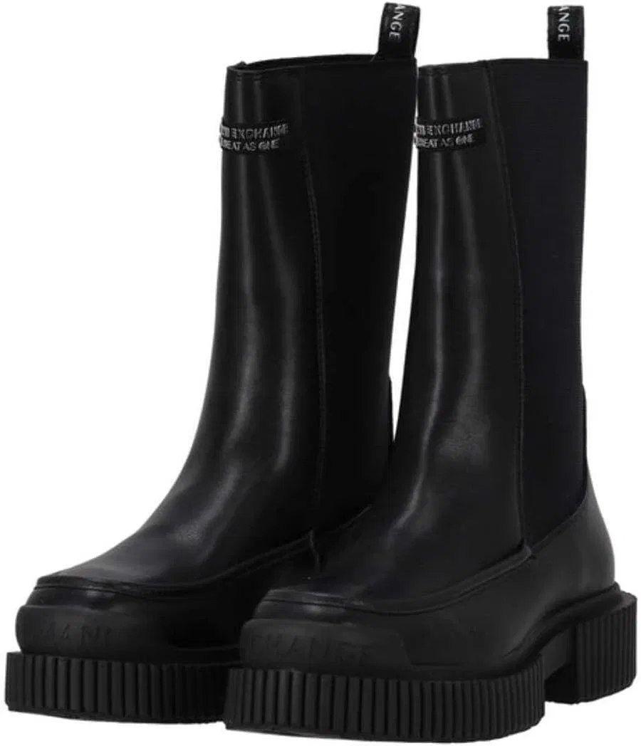 Ботинки ARMANI EXCHANGE Leather and Fabric Beatles, Black — фото 4