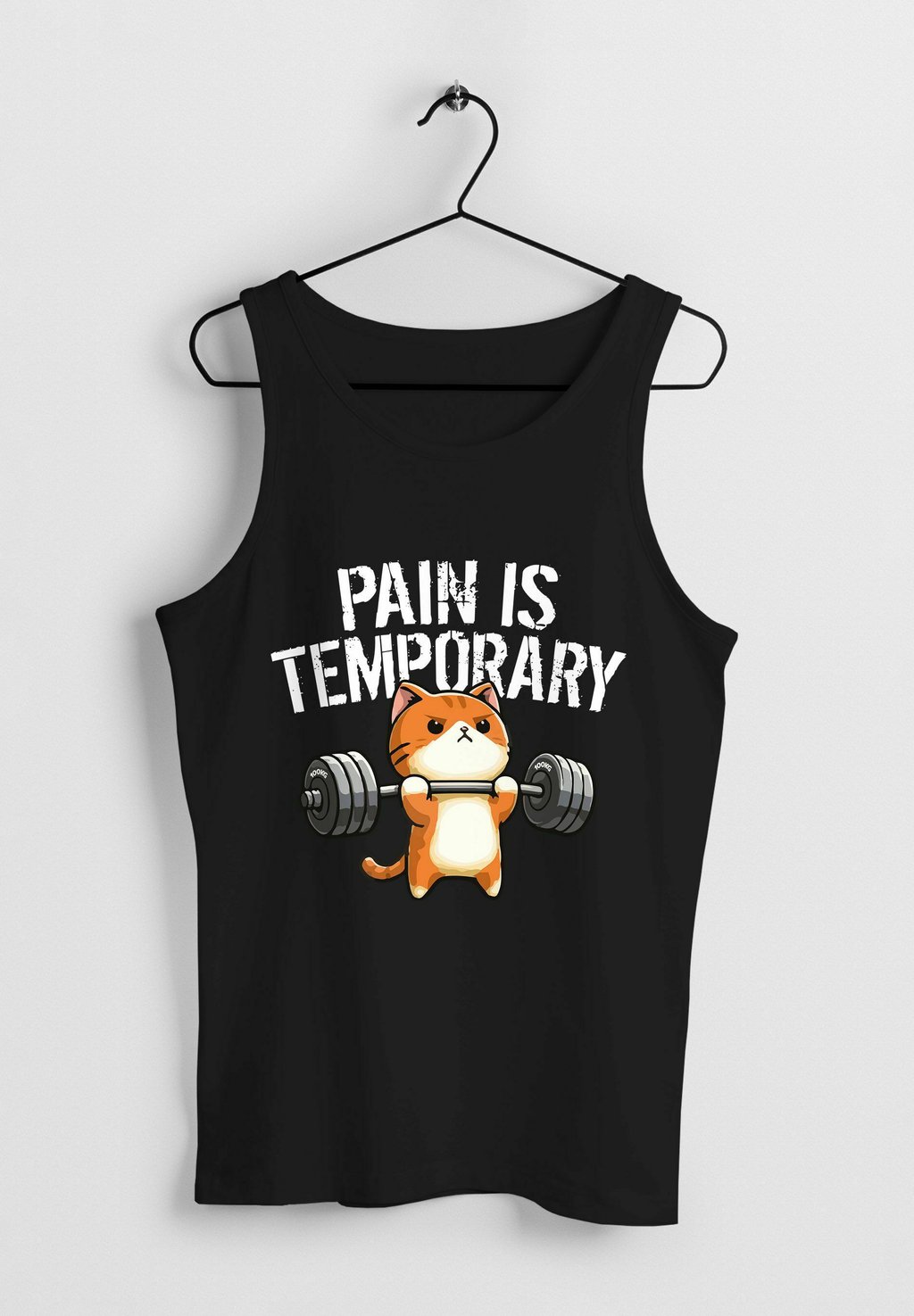

Топ TANK FITNESS GYM BODYBUILDING KATZE SPRUCH LUSTIG PAIN IS TEMPORARY MUSCLE SHIRT ACHSEL MoonWorks, черный
