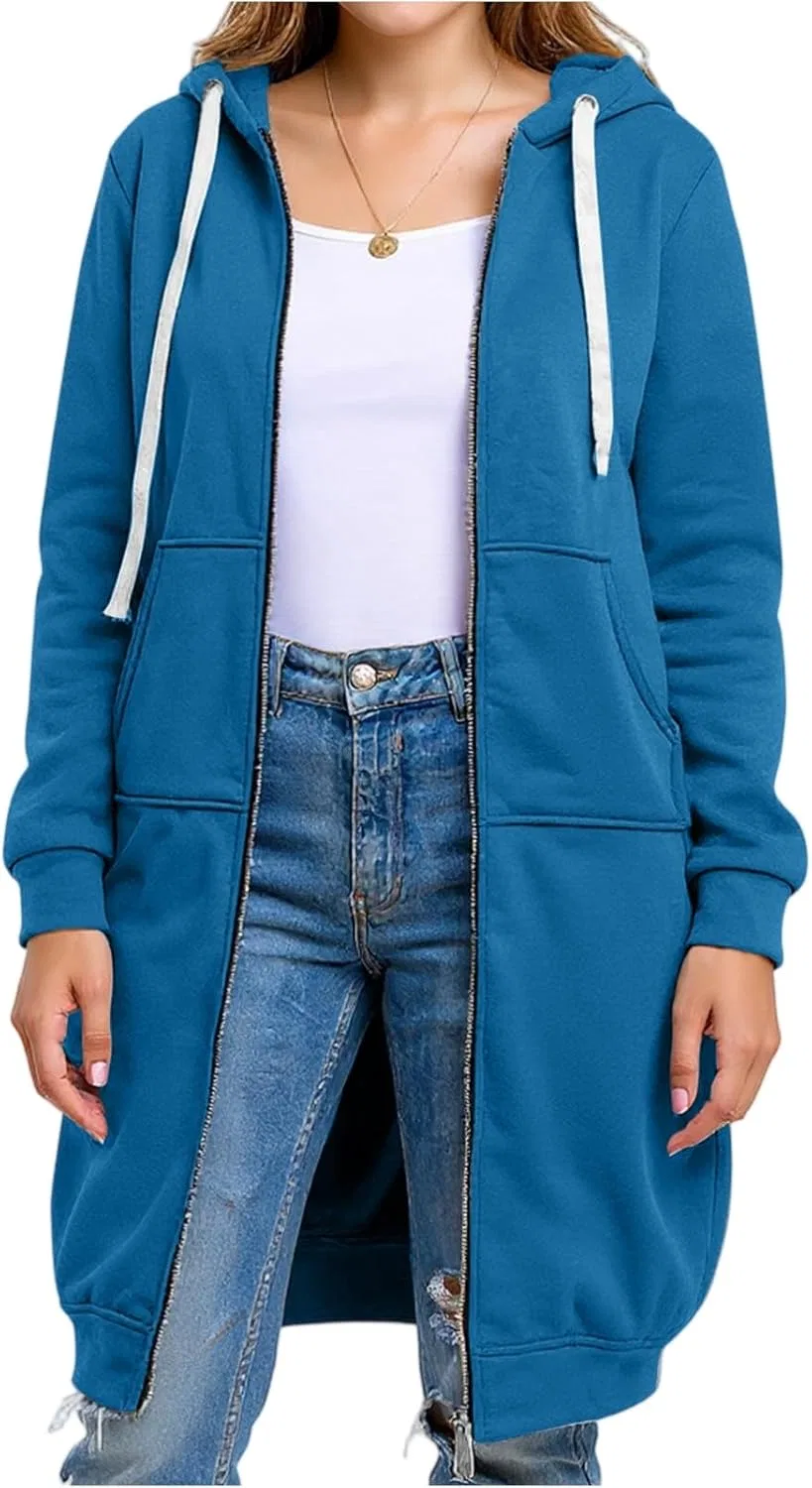 Женская худи оверсайз с капюшоном, на молнии, Generic, Blue