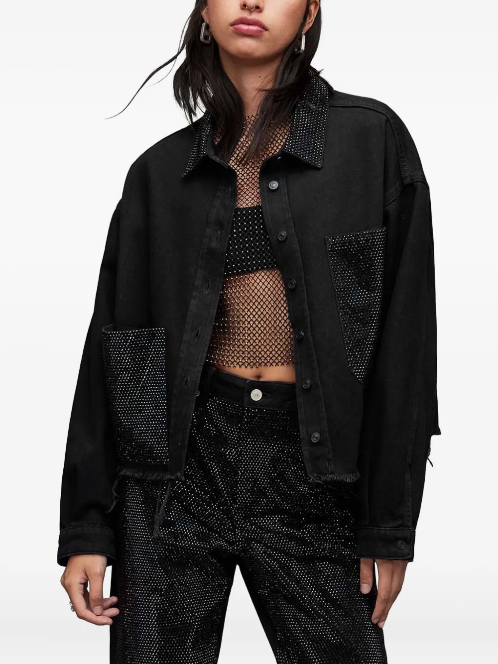 

Джинсовая рубашка Nicky с украшенным карманом AllSaints, черный