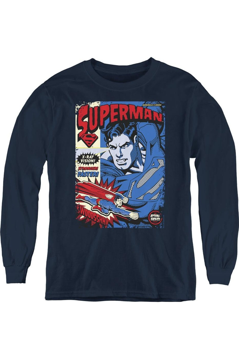 

Футболка с длинным рукавом для детей "Superman Action Packed" Gildan, темно-синий