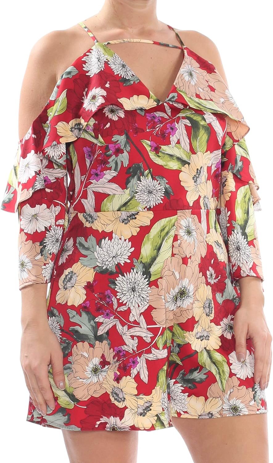 

GUESS женский комбинезон с длинными рукавами Aurora Ruffle, Garden Fever Print Sultry Red