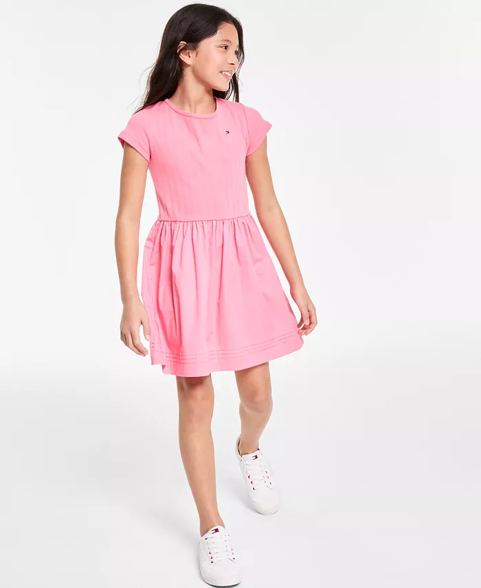 

Платье с коротким рукавом Big Girls, комбинированное (вязаное и тканое) Tommy Hilfiger, розовый