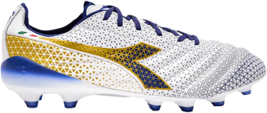 

Футбольные бутсы Diadora Brasil Elite Tech GR ITA LPX для мужчин, жесткое покрытие - Сделано в Италии, ультра-мягкая премиальная кожа, современный дизайн Calcio, съемная стелька, белый/синий