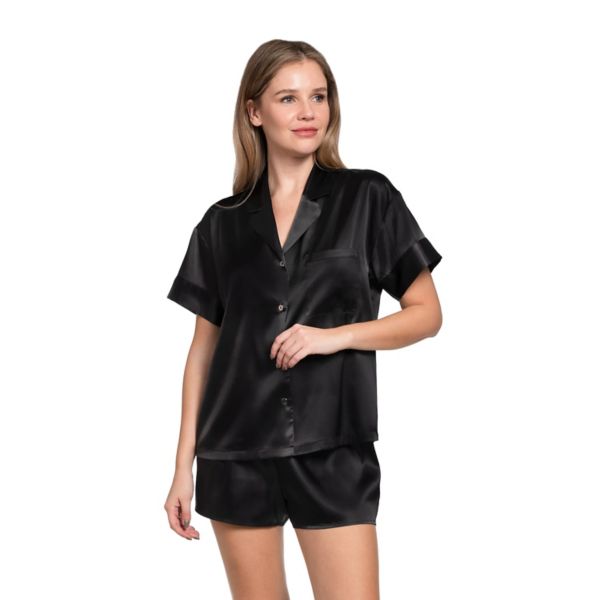 

Женский комплект пижамы с коротким рукавом и шортами из гладкого атласа Lilac+London, черный