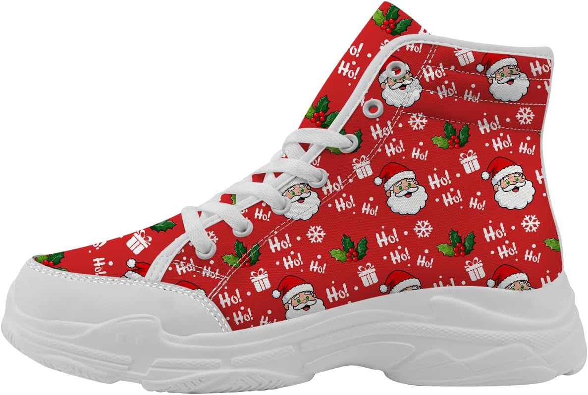 

Рождественские высокие кеды для женщин, тканевые кроссовки на платформе со шнуровкой, подарки для нее и для него Generic, 3116 Santa Claus Holly Red White
