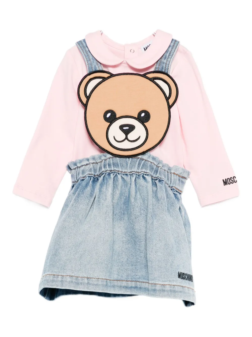

Джинсовое платье с декором в виде Тедди Moschino Kids, розовый