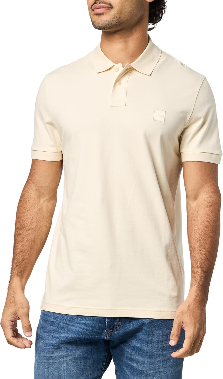 

BOSS Мужская поло с квадратным логотипом, приталенная, пике, Seed Pearl, Белый, BOSS Мужская поло с квадратным логотипом, приталенная, пике, Seed Pearl