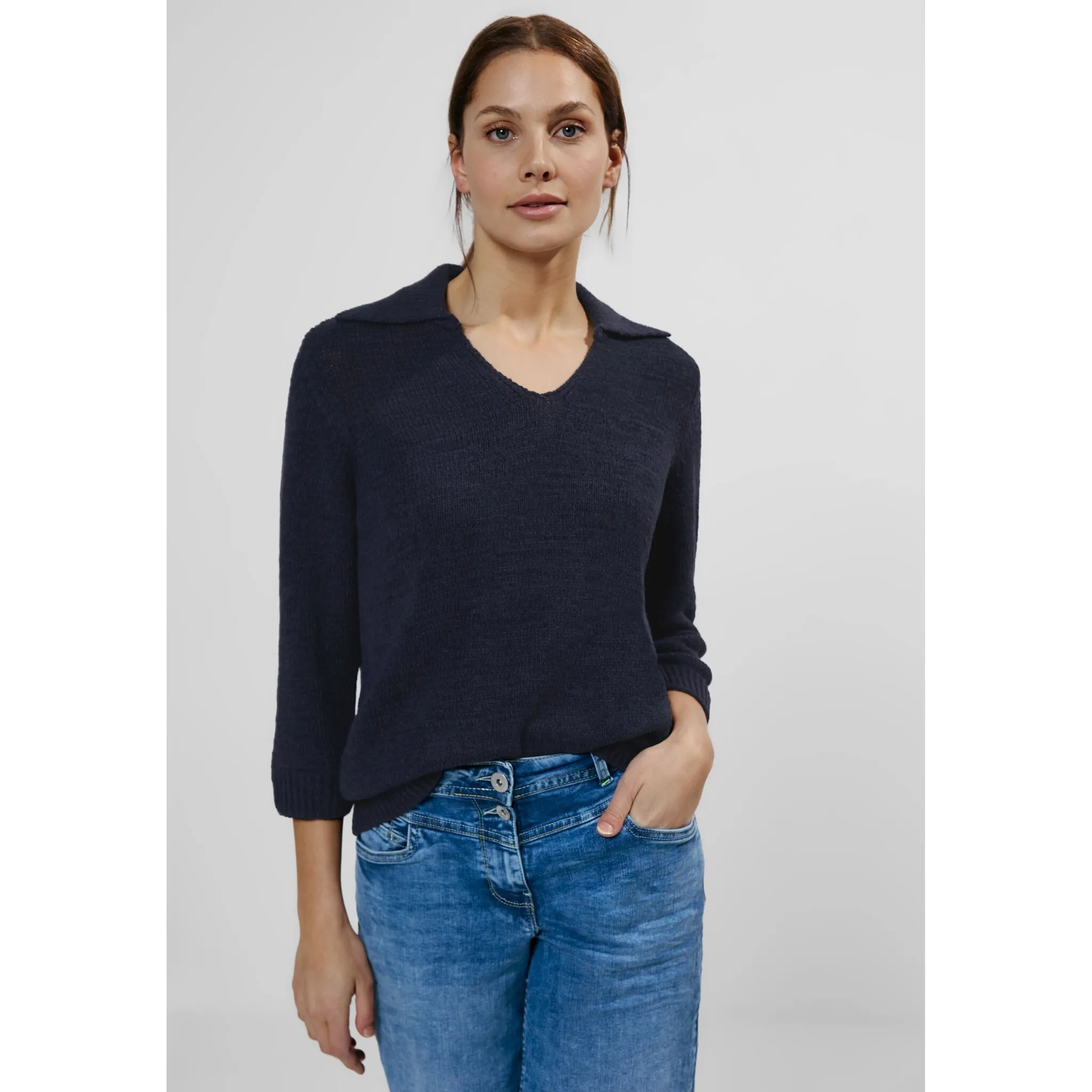 

Свитер Cecil с V-образным вырезом и рукавами 3/4, синий