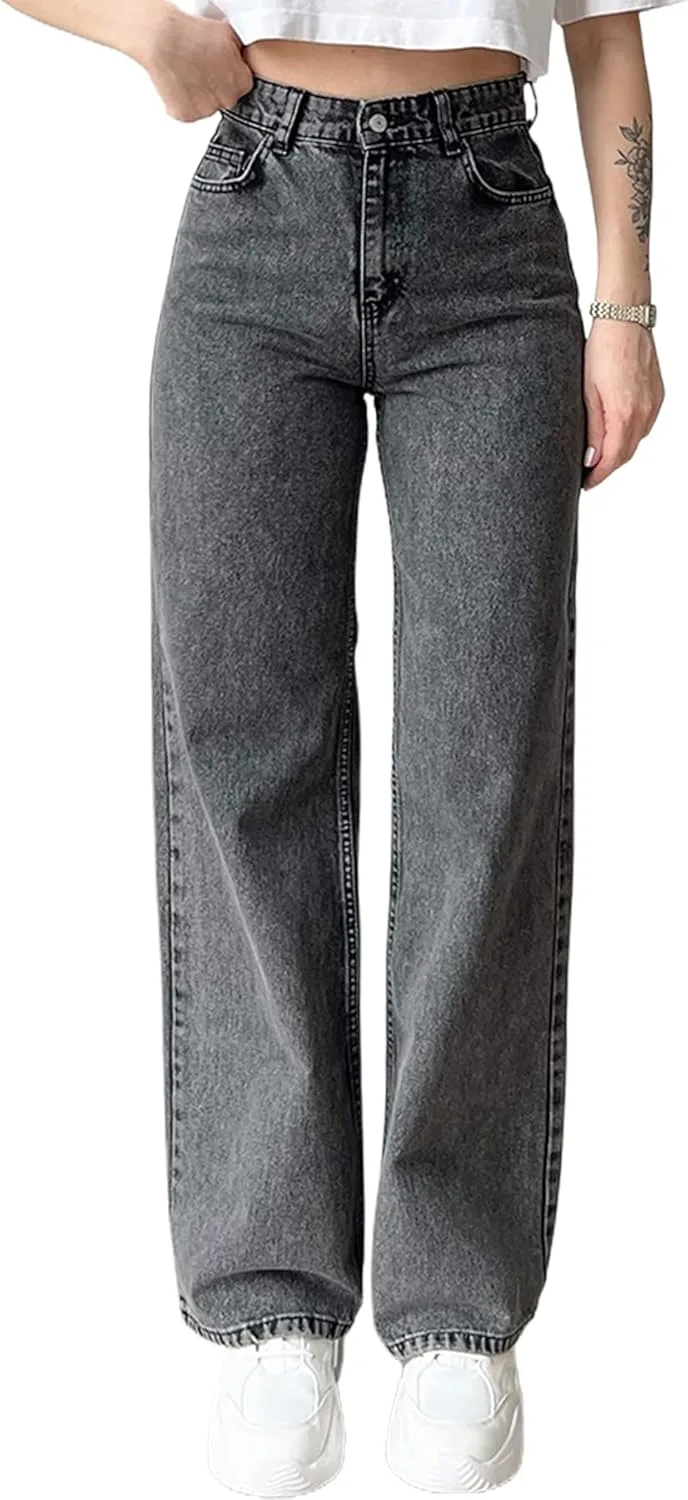 

Женские джинсы Wide Leg Straight High Waist Stretchy Boyfriend Classic Denim FairBeauty