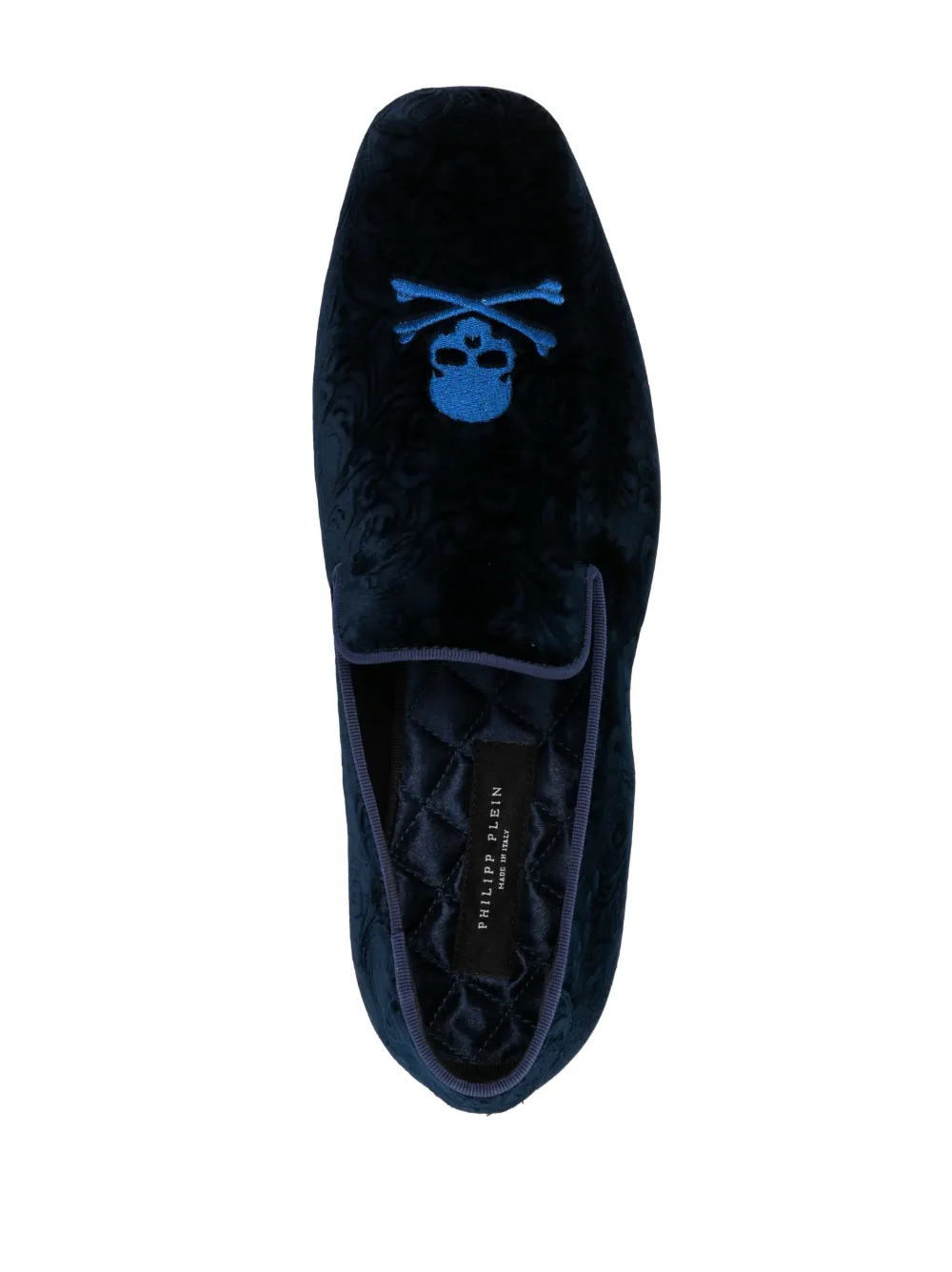 Бархатные лоферы с вышивкой Skull Philipp Plein, синий — фото 4