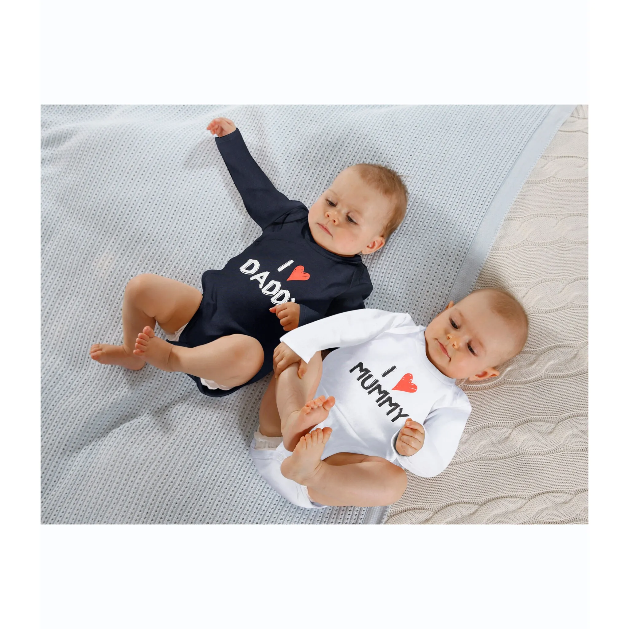 Боди KIDSWORLD с длинными рукавами «Набор из 2 детских боди Mummy&Daddy», из органического хлопка, темно-синий/белый — фото 2