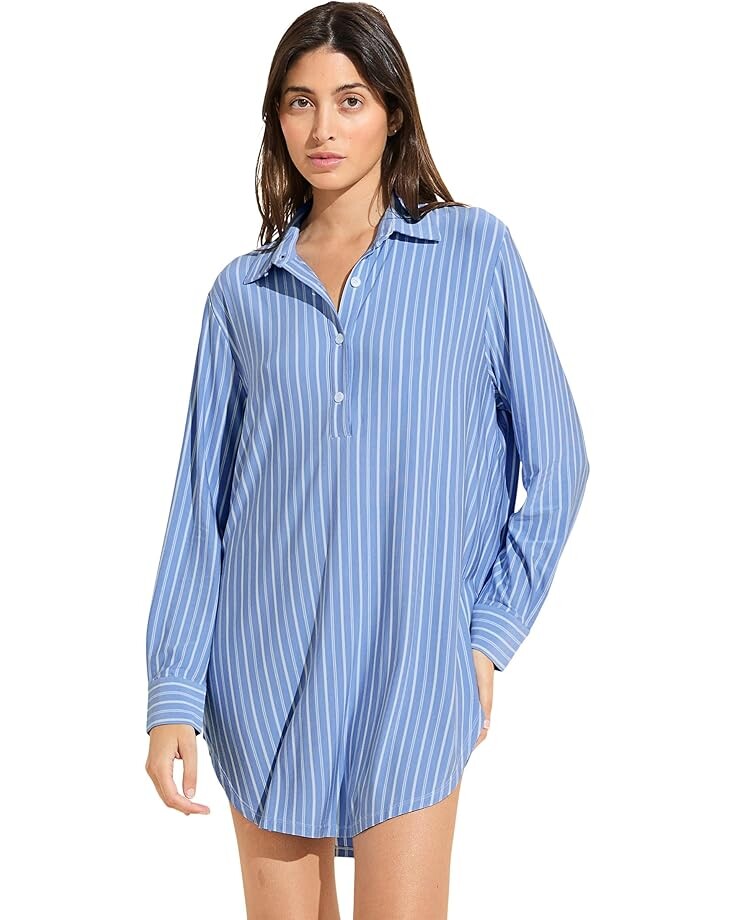 

Ночная рубашка Eberjey Gisele Printed BF Sleepshirt, цвет Nordic Stripes Vista Blue