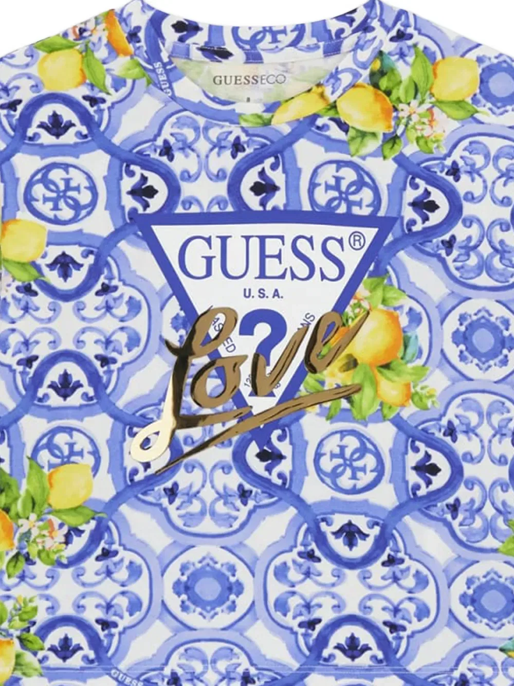 Футболка с коротким рукавом и принтом в виде плитки Guess Kids, синий — фото 4