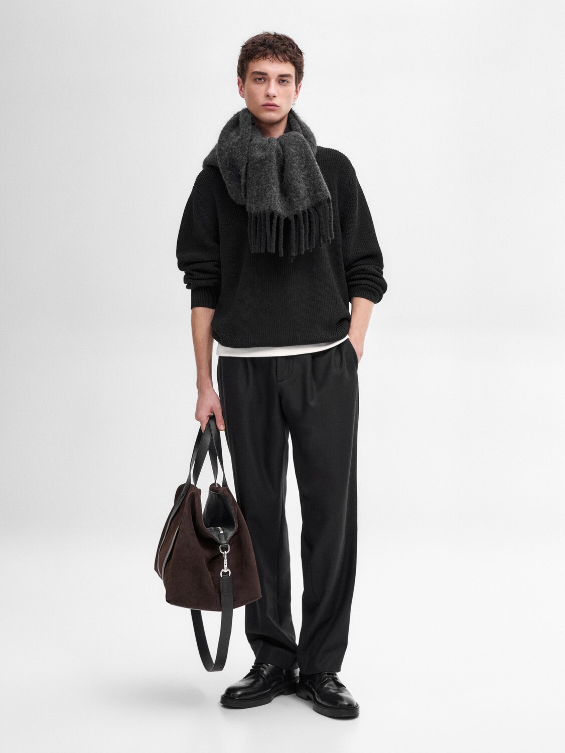 

Трикотажный свитер из 100% хлопка Massimo Dutti, черный