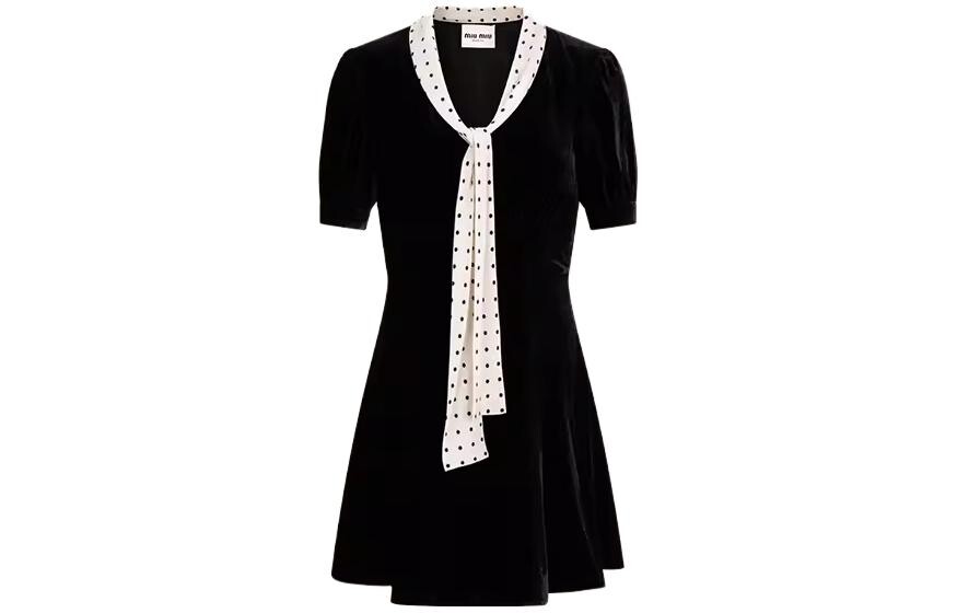 

Платье с короткими рукавами женское черное Miu Miu