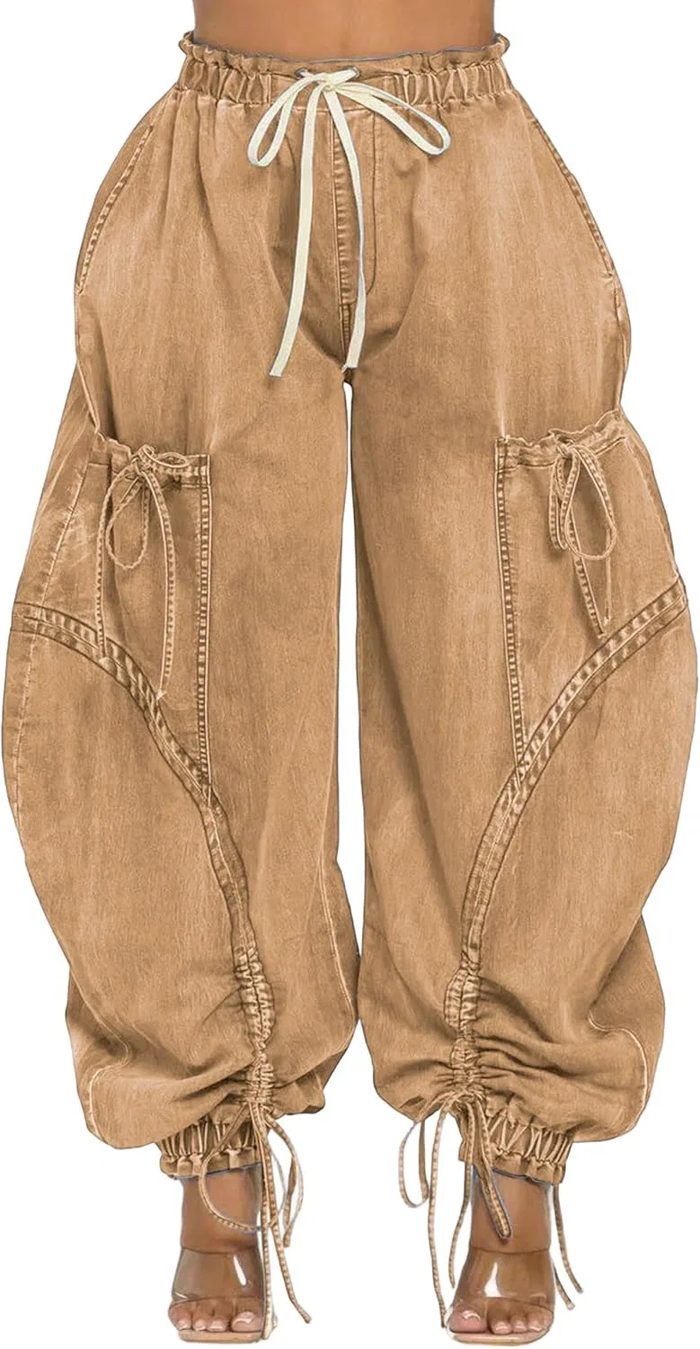 Джинсы карго, широкие, Khaki