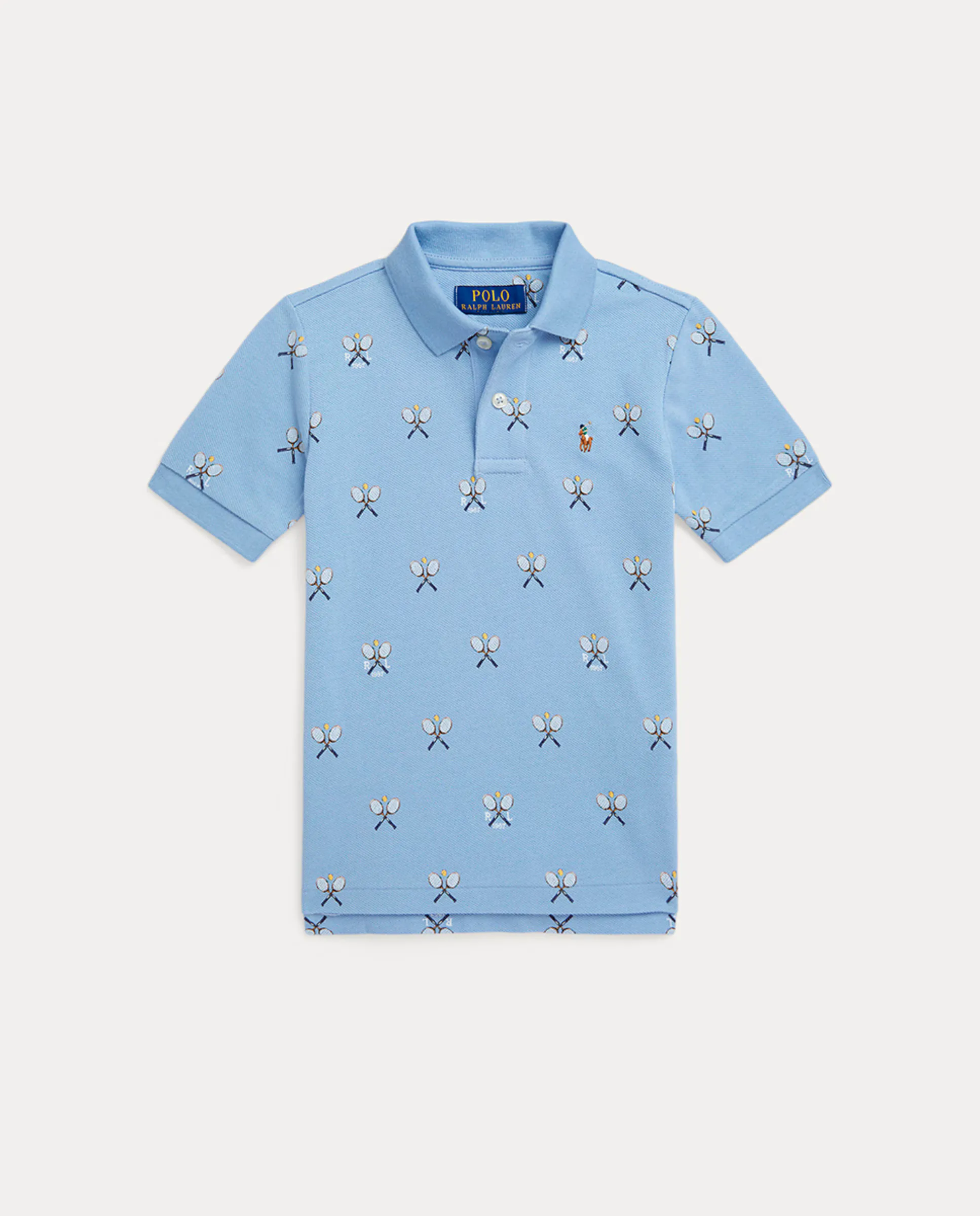 

Детский поло из пике с принтом Polo Ralph Lauren, светло-голубой