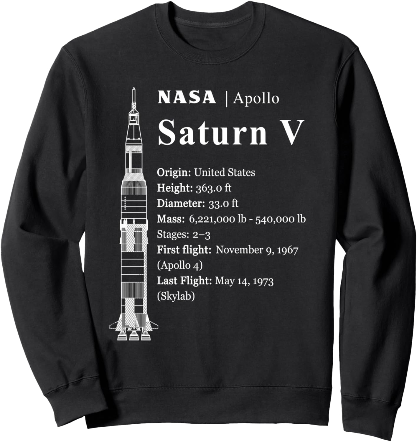 

Толстовка в стиле чертежа ракеты Saturn V - История НАСА - Программа Аполлон Official Nasa Merchandise - Licensed Merchandise, черный