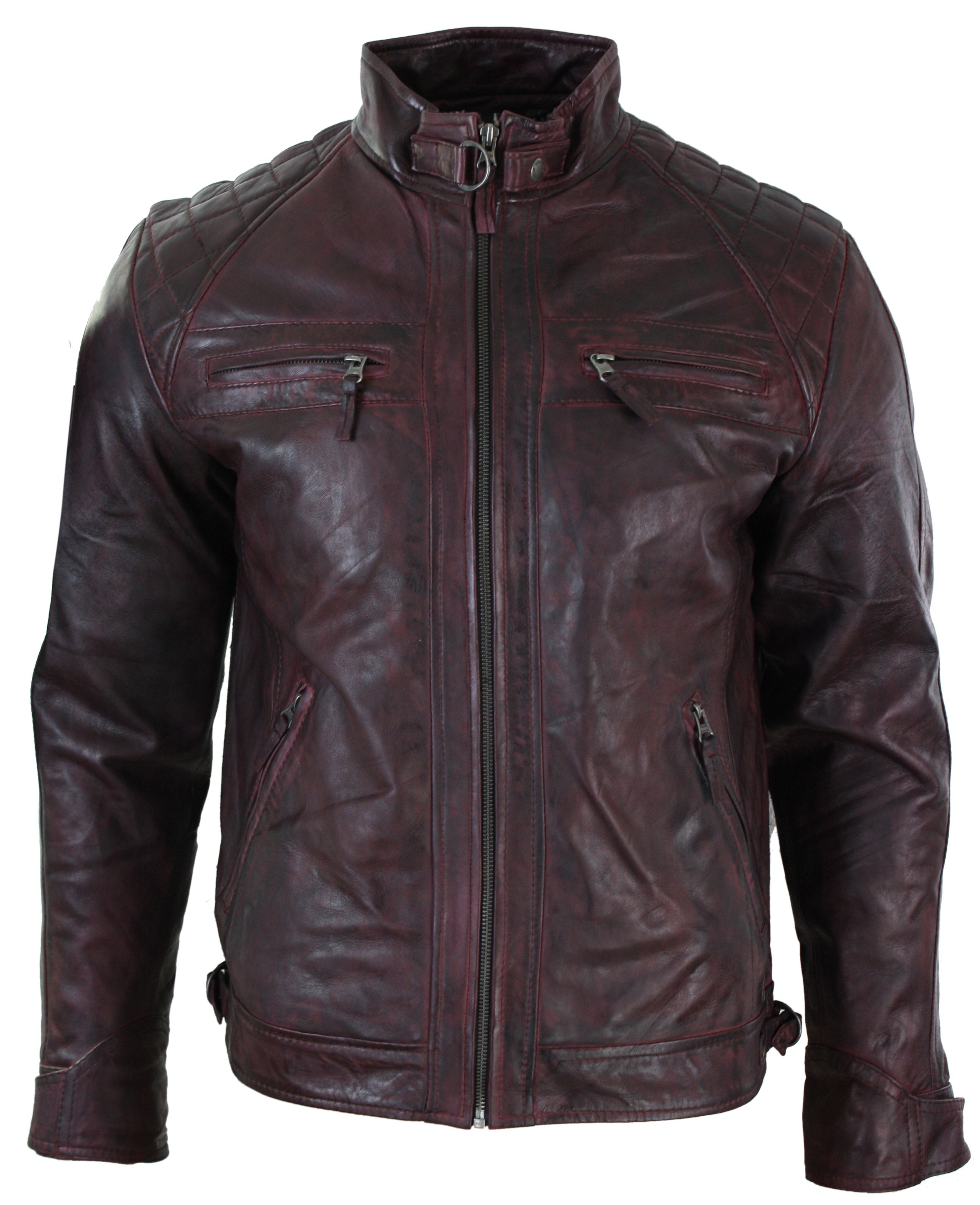 

Короткая байкерская куртка из мягкой кожи на молнии TruClothing, цвет wine