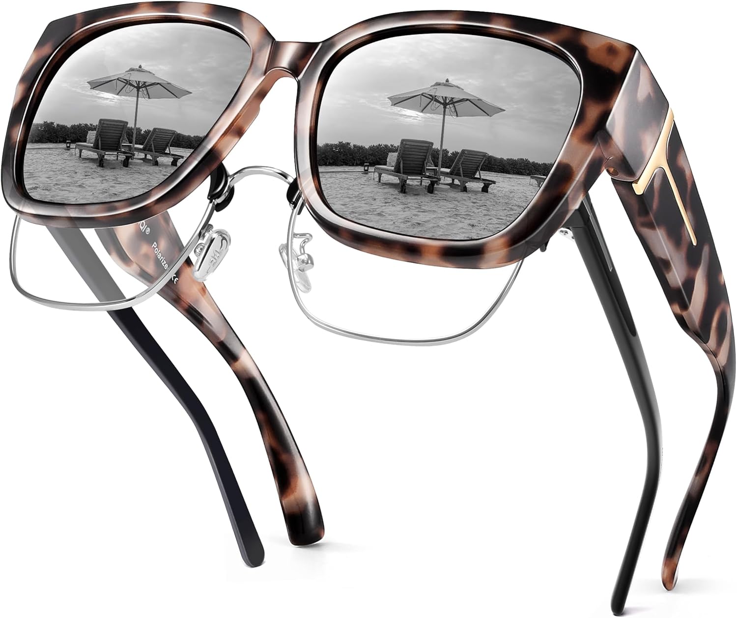 

Поляризованные солнцезащитные очки URUMQI для женщин, надеваемые поверх обычных очков, с защитой UV400, обтекаемой формой и модными большими квадратными линзами, A03 Glossy Beige Tortoise Frame/Grey Lens