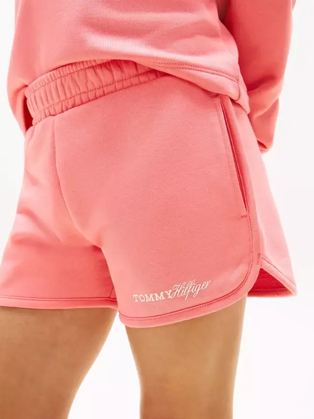 Детские махровые спортивные шорты из смесовой хлопковой ткани, розовые Tommy Hilfiger — фото 4