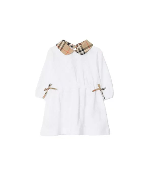 Хлопковое платье в клетку с панталонами - для малышей Burberry, White — фото 2