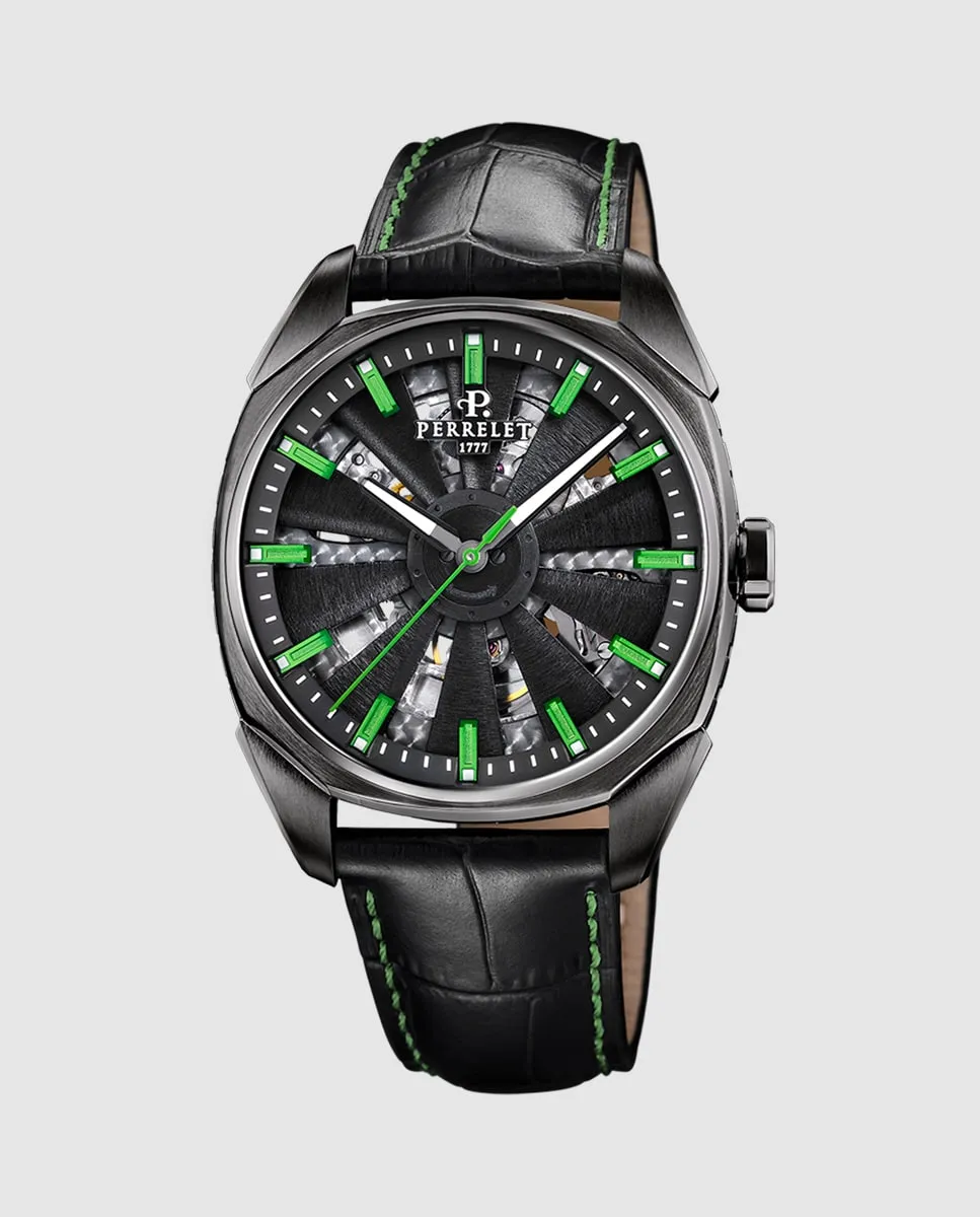 

A1062/1 Turbine Urban Skeleton мужские часы в черной коже Perrelet, черный