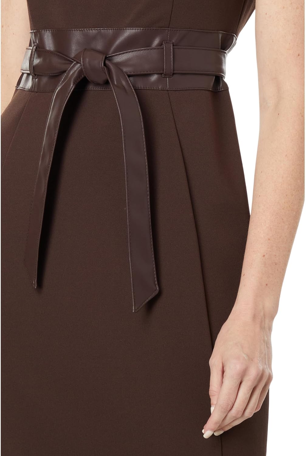 Женское платье Calvin Klein из крепа с короткими рукавами для мероприятий, Coffee Bean — фото 3