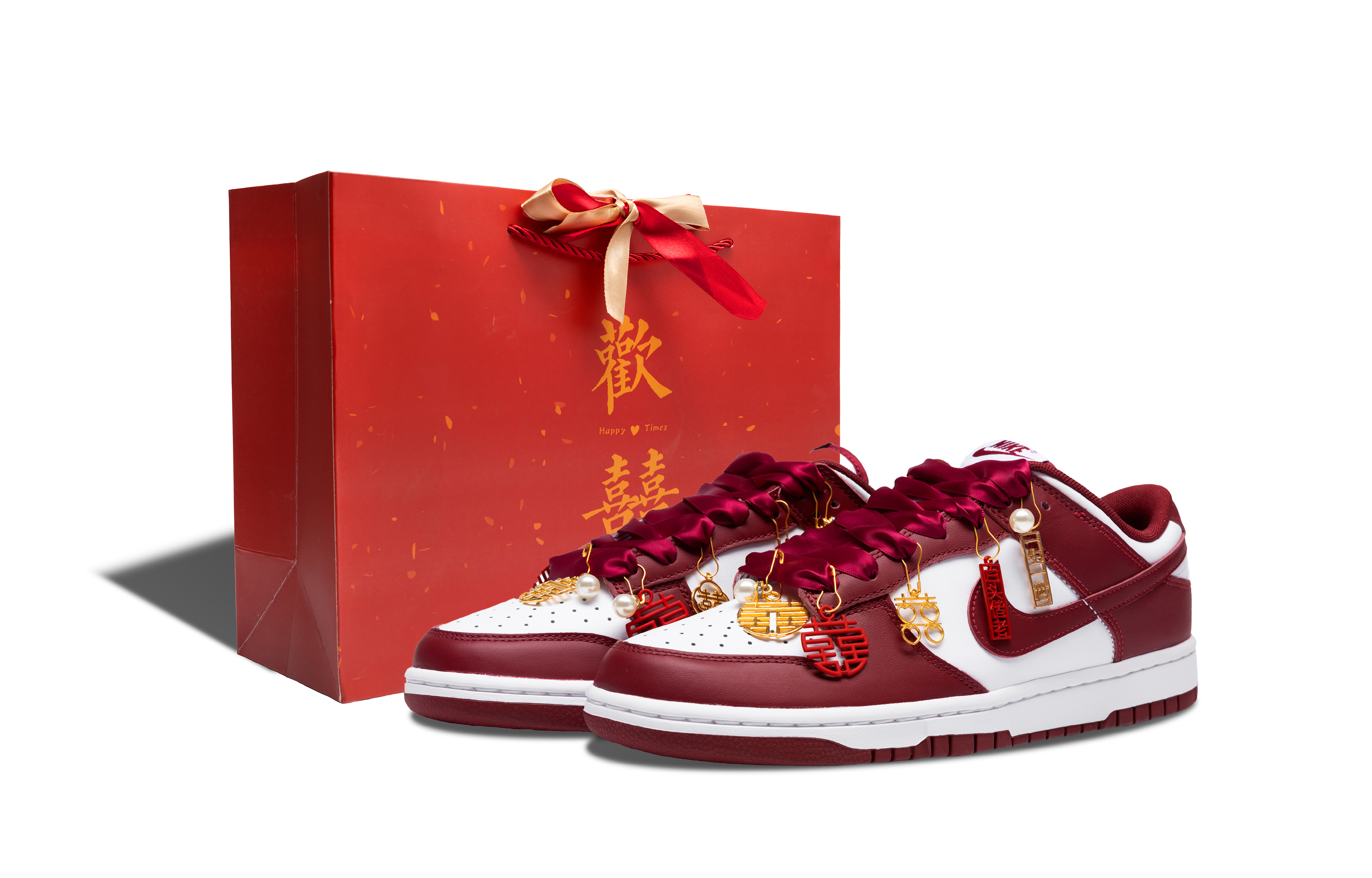 

Кроссовки Nike Dunk Skateboarding Shoes Men Low-top Red/white/gold, темно-красный