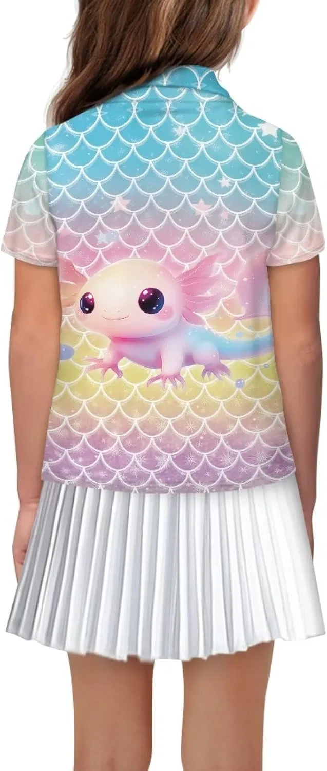 Детская рубашка-поло с коротким рукавом Jekioweii, расцветка Axolotl Mermaid Scales — фото 2
