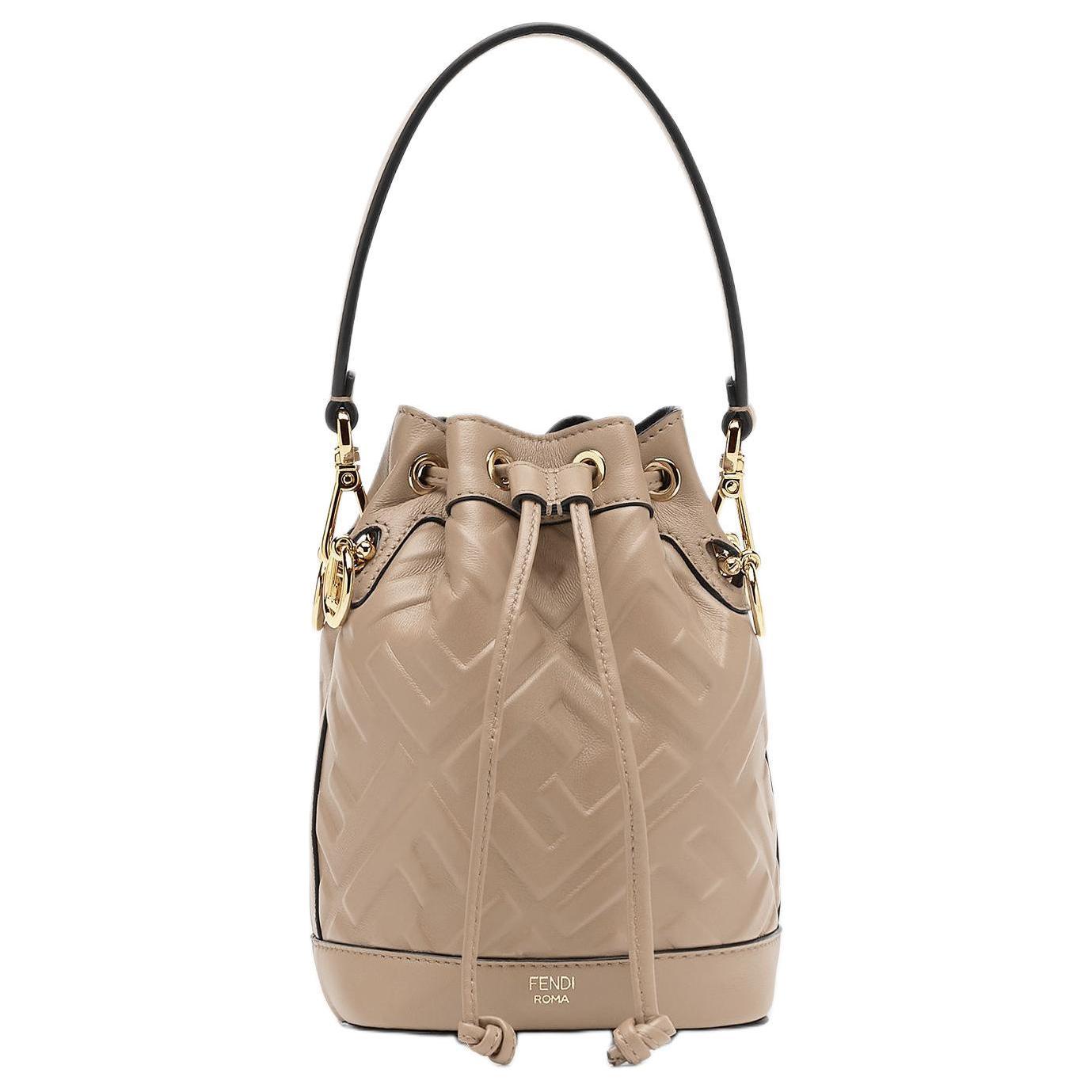 

FENDI Сумка-ведро Mon Tresor из телячьей кожи, на одно плечо, мини, женская, цвет «голубиный серый»