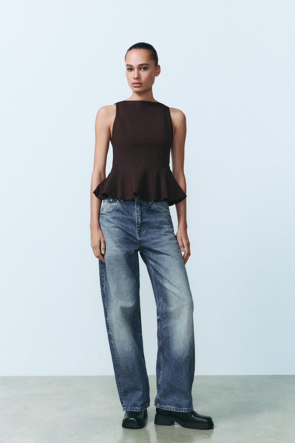 

Топ с пеплумом ZARA, темный баклажан