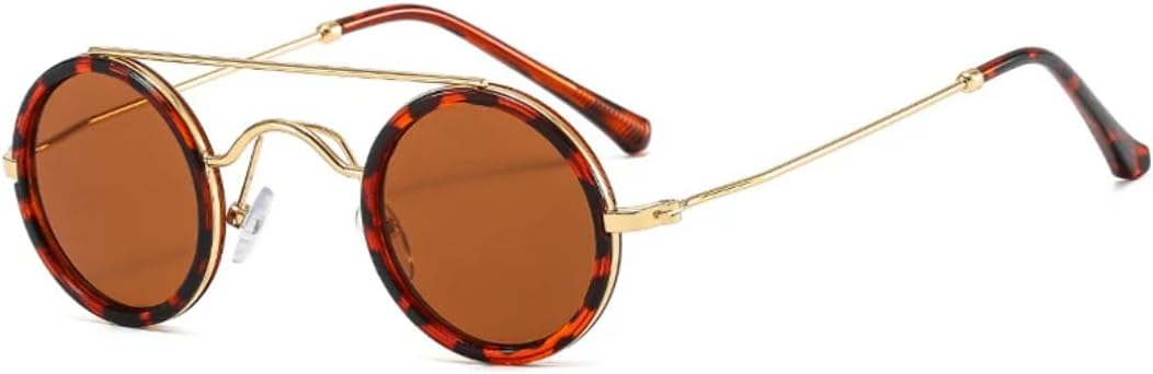 

Модные маленькие круглые солнцезащитные очки для женщин в винтажном стиле, металлик, панк, для мужчин, с прозрачными линзами цвета океана, защита от УФ-излучения UV400 VFDHN, Leopard Tea