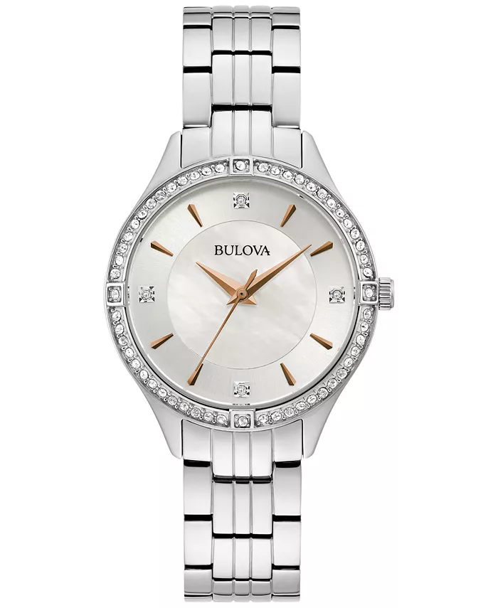 

Женские наручные часы с декором из нержавеющей стали серебристого тона, 32 мм Bulova