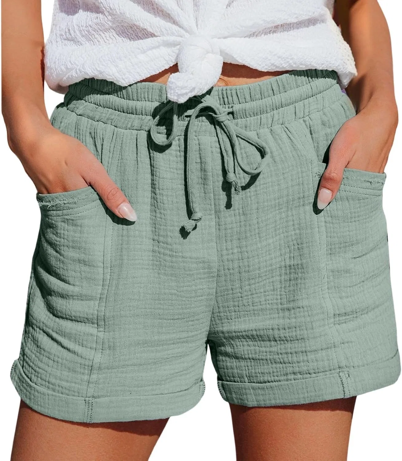 Шорты высокие с завязкой, клетчатые, Mint Green