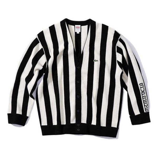 

Куртка x lacoste stripe cardigan fw19 jacket 'black' Supreme, черный