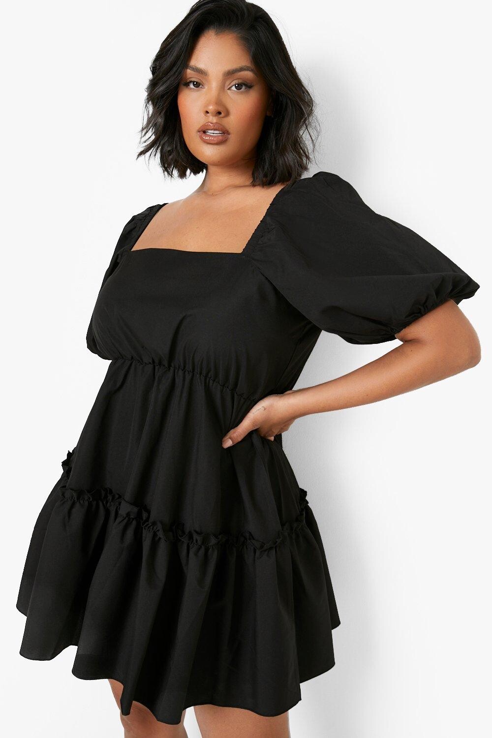 

Платье plus с квадратным вырезом и буховыми рукавами Boohoo, черный