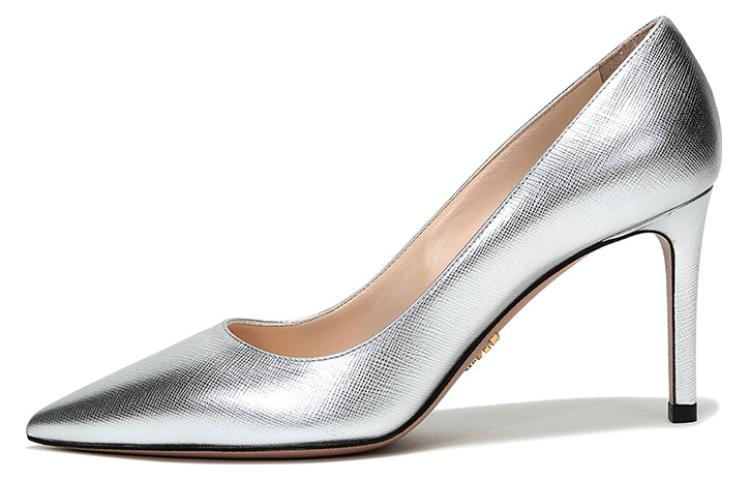 Тонкие каблуки Высокие каблуки 8,5 см Женские Серебристые PRADA — фото 2