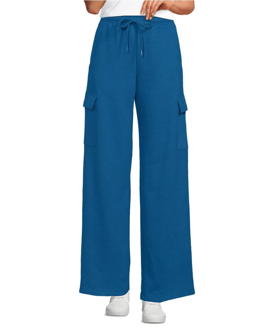 

Женские спортивные брюки Serious Sweats с высокой посадкой и широкими штанинами, классические, втачные Lands' End, Vintage twilight blue