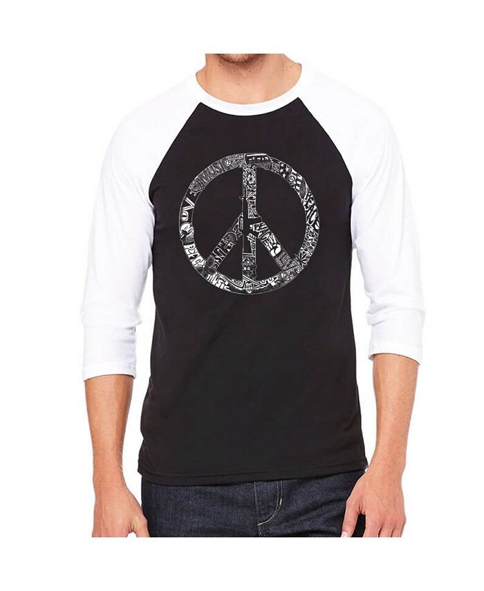 

Мужская футболка реглан Word Art Peace, Love and Music LA Pop Art, черный