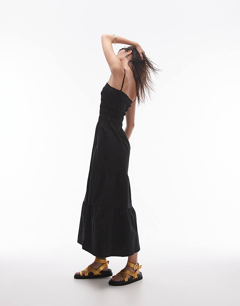 

Topshop – Черное платье-миди со сборками