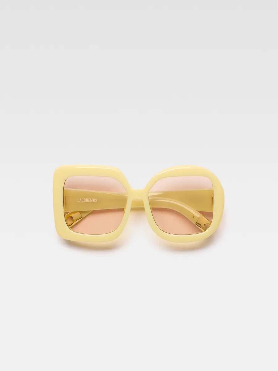

Большие круглые квадратные солнцезащитные очки Люнеты Карре Ронд Jacquemus, бледно-желтый