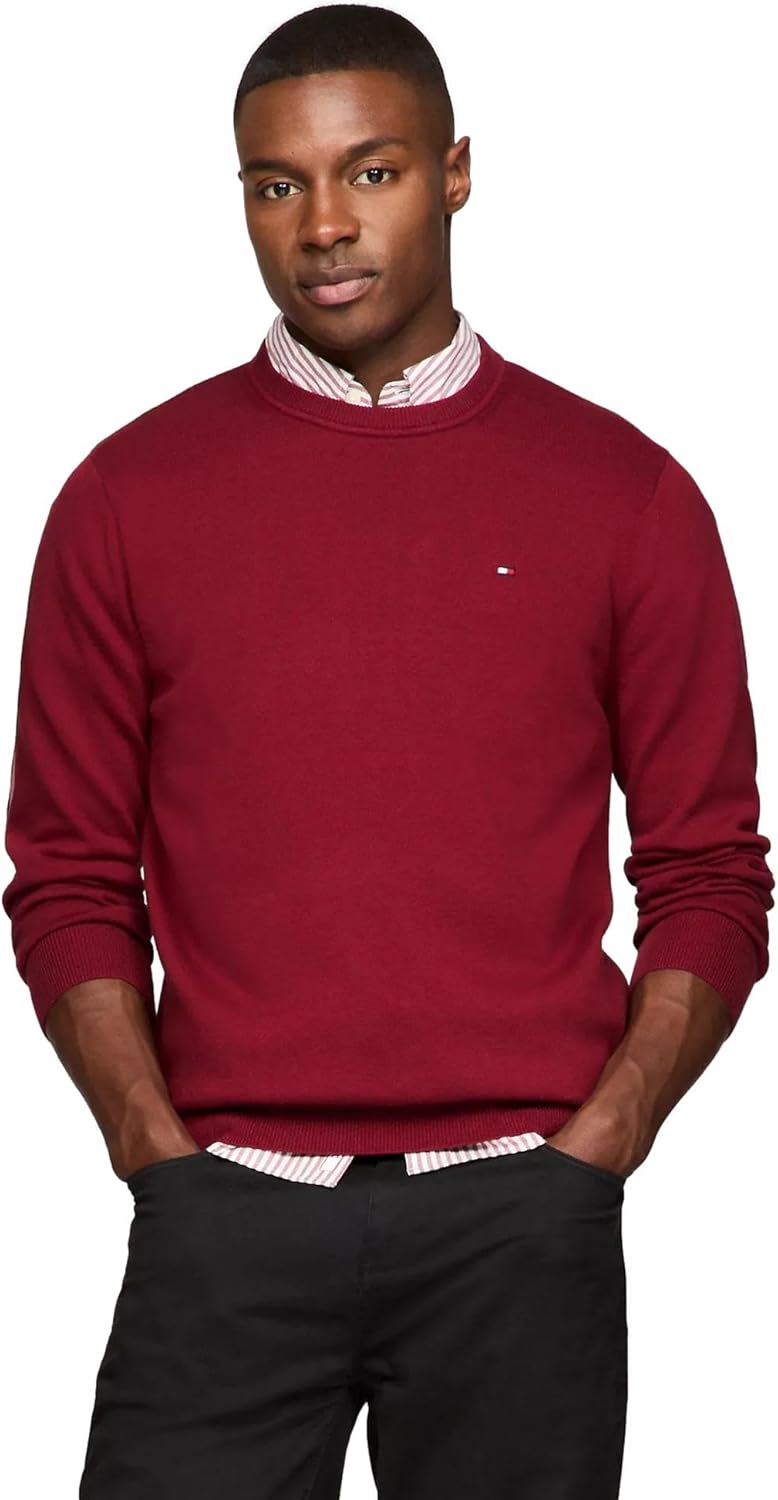 

Мужской фирменный однотонный свитер с круглым вырезом TOMMY HILFIGER из коллекции 2025 года, Rouge.