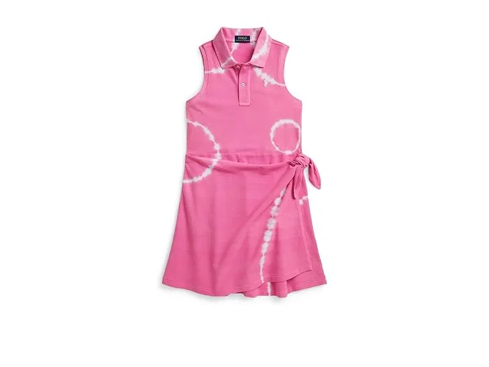 Платье поло с галстуком ти-дай Tie-Dye Faux-Wrap Mesh Polo Dress Polo Ralph Lauren Kids, Faded Mint/Old Royal